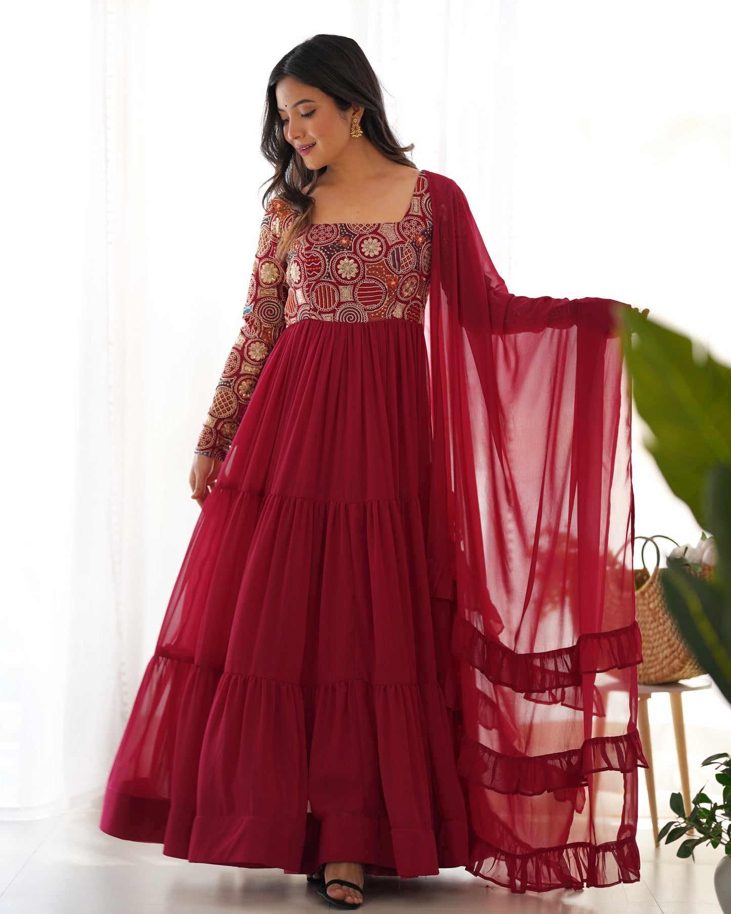 Maroon Georgette Anarkali Party Wear Salwar Kameez Suit