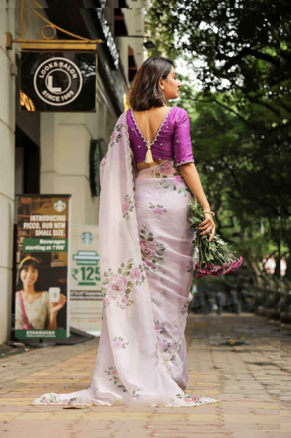 Floral Organza Ready to Wear Saree with Stitched Blouse