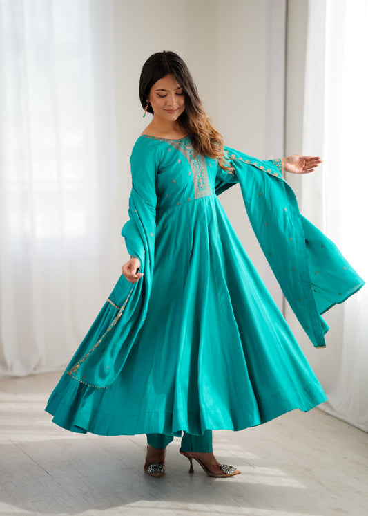 Rama Pure Roman Chanderi Silk Anarkali Suit for Women
