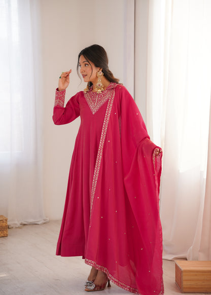 Pink Roman Shimmer Silk Salwar Kameez - Party Wear Suit