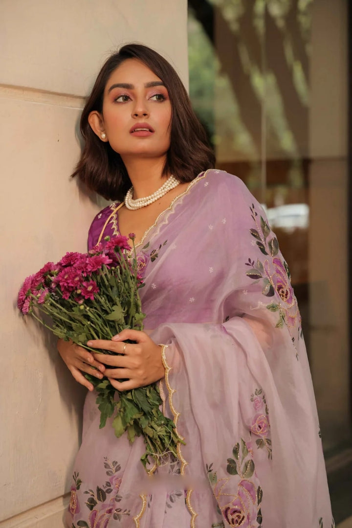 Floral Organza Ready to Wear Saree with Stitched Blouse