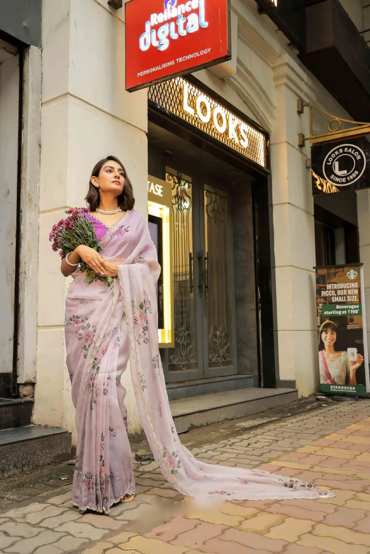 Floral Organza Ready to Wear Saree with Stitched Blouse