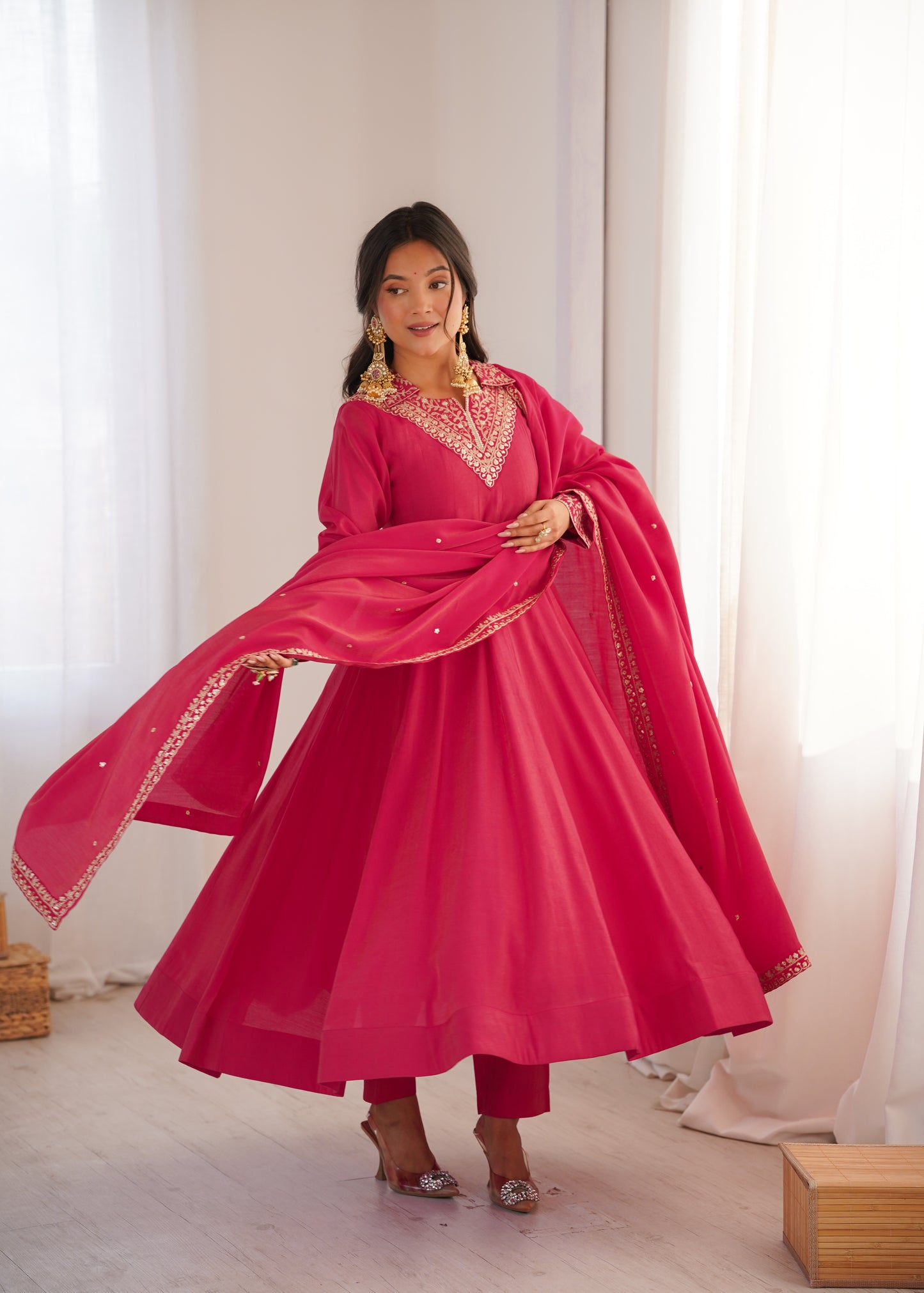 Pink Roman Shimmer Silk Salwar Kameez - Party Wear Suit
