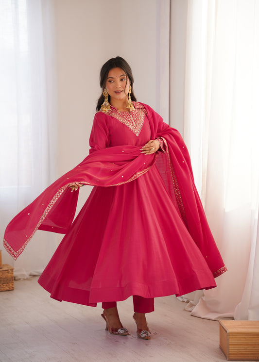 Pink Roman Shimmer Silk Salwar Kameez - Party Wear Suit