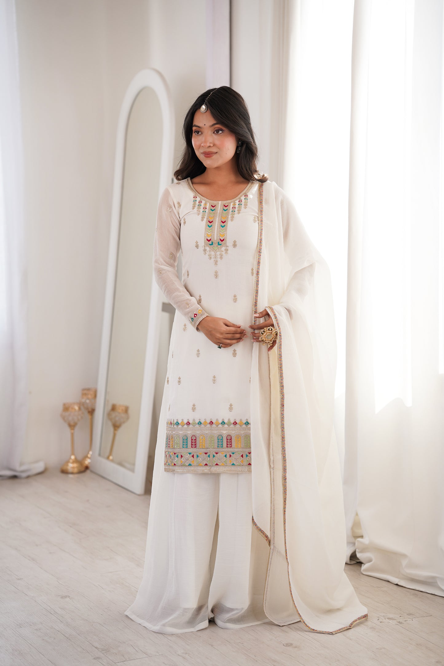 Pakistani Suit Party Wear Sharara Set in Soft Crunchy Silk