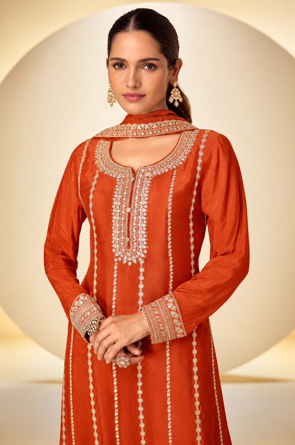 Premium Chinon Embroidered Salwar Kameez Plazo Suit