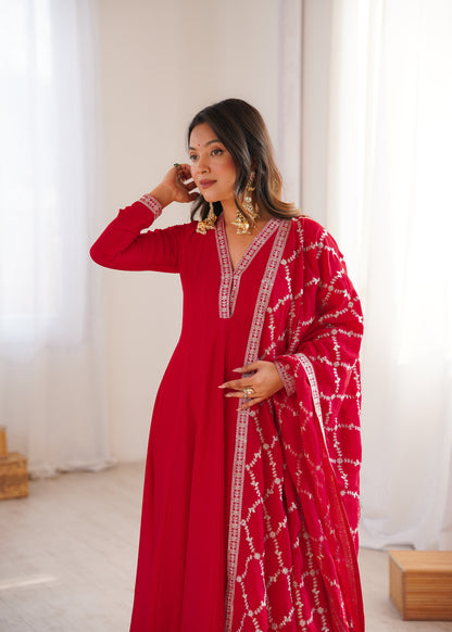 Wine Pink Blooming Silk Anarkali Suit for Wedding Party Wear