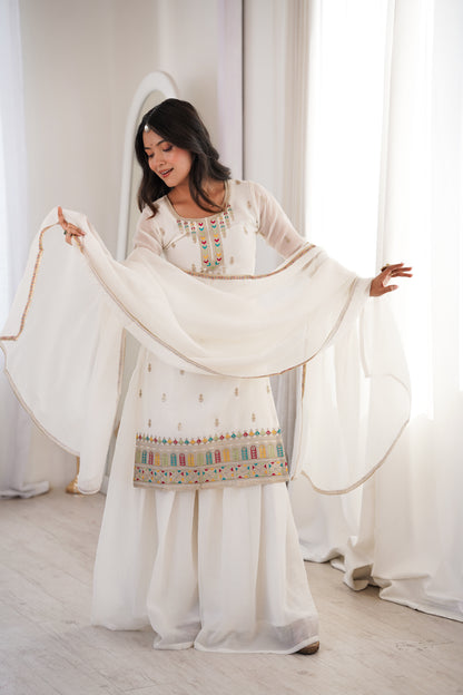 Pakistani Suit Party Wear Sharara Set in Soft Crunchy Silk