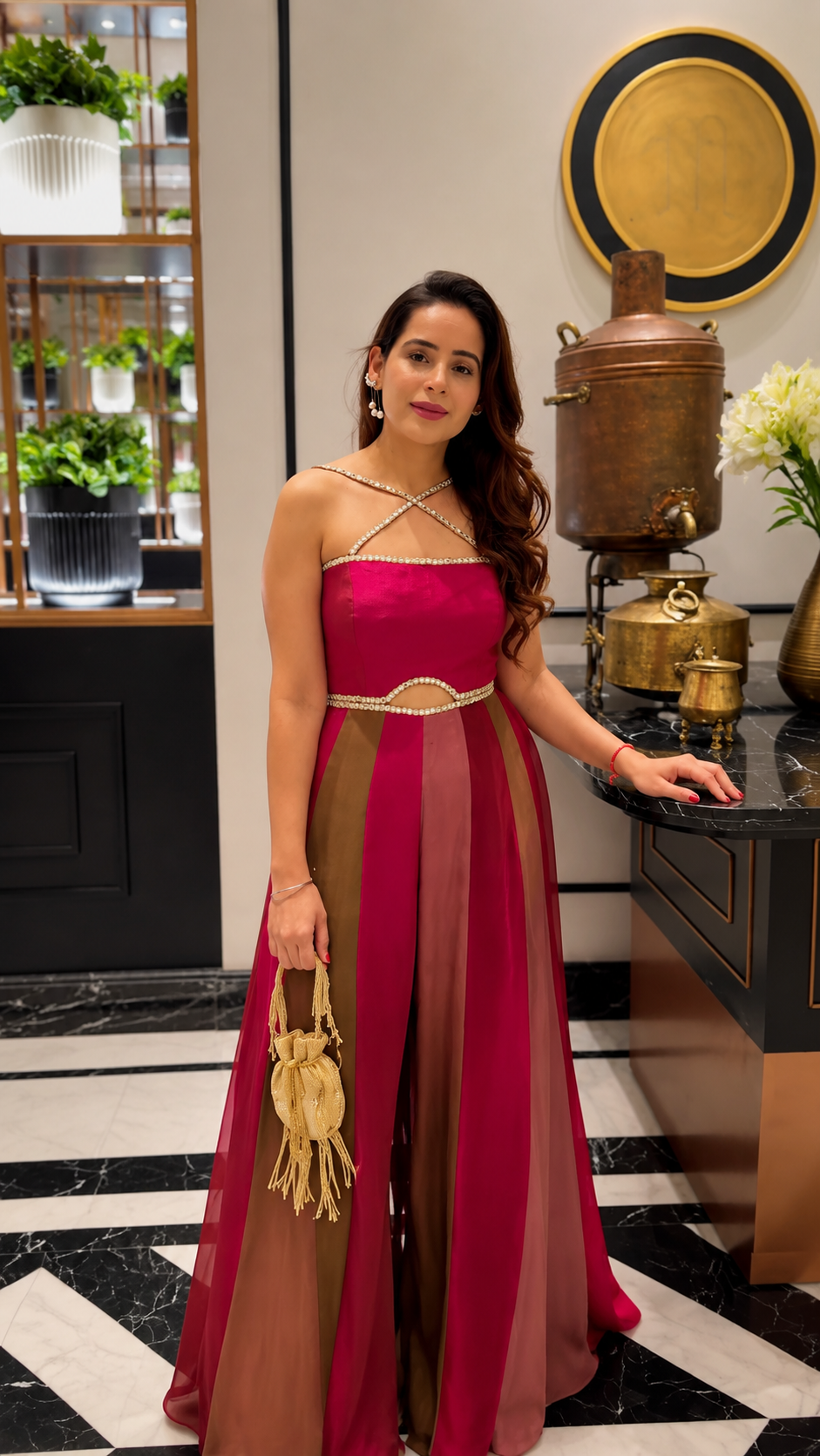 Magenta Pink & Bronze Ombre Jumpsuit for Women