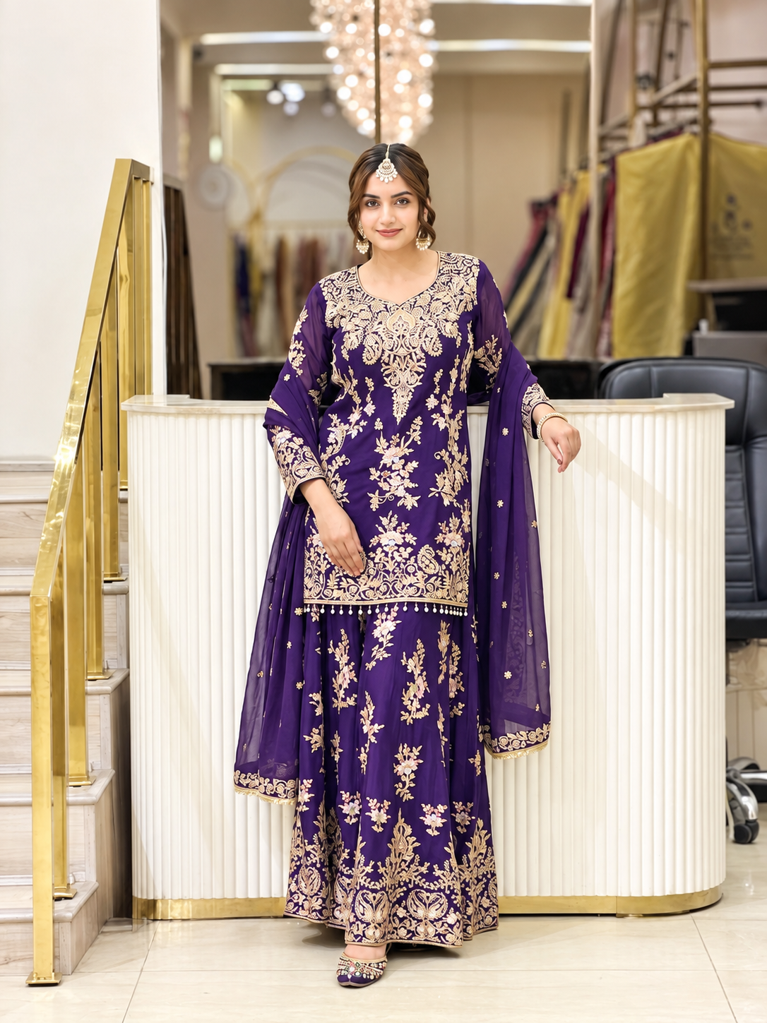 Luxury Pakistani Embroidered Sharara Suit with Dupatta