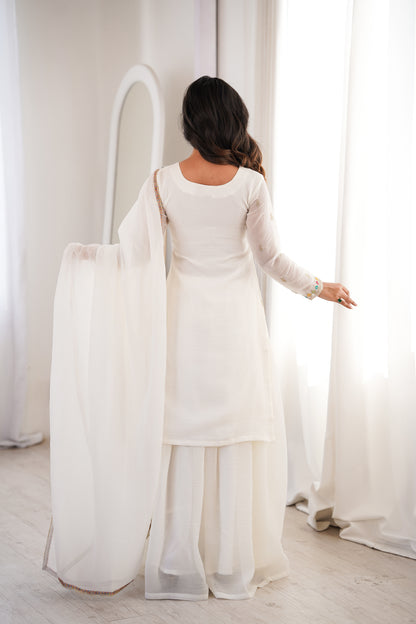 Pakistani Suit Party Wear Sharara Set in Soft Crunchy Silk