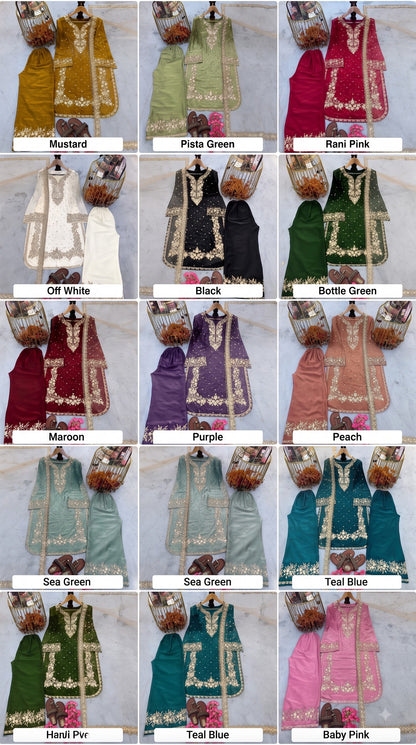 Party Wear Pakistani Suit Set in Jimmy Choo Silk with Plazzo