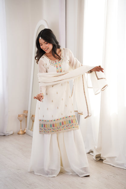 Pakistani Suit Party Wear Sharara Set in Soft Crunchy Silk
