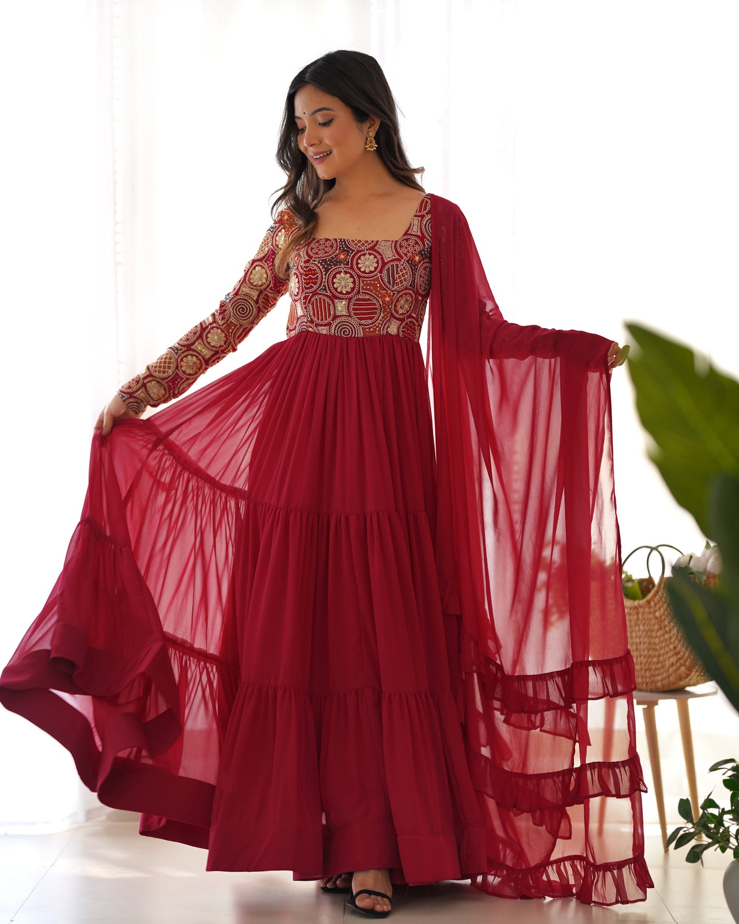 Maroon Georgette Anarkali Party Wear Salwar Kameez Suit