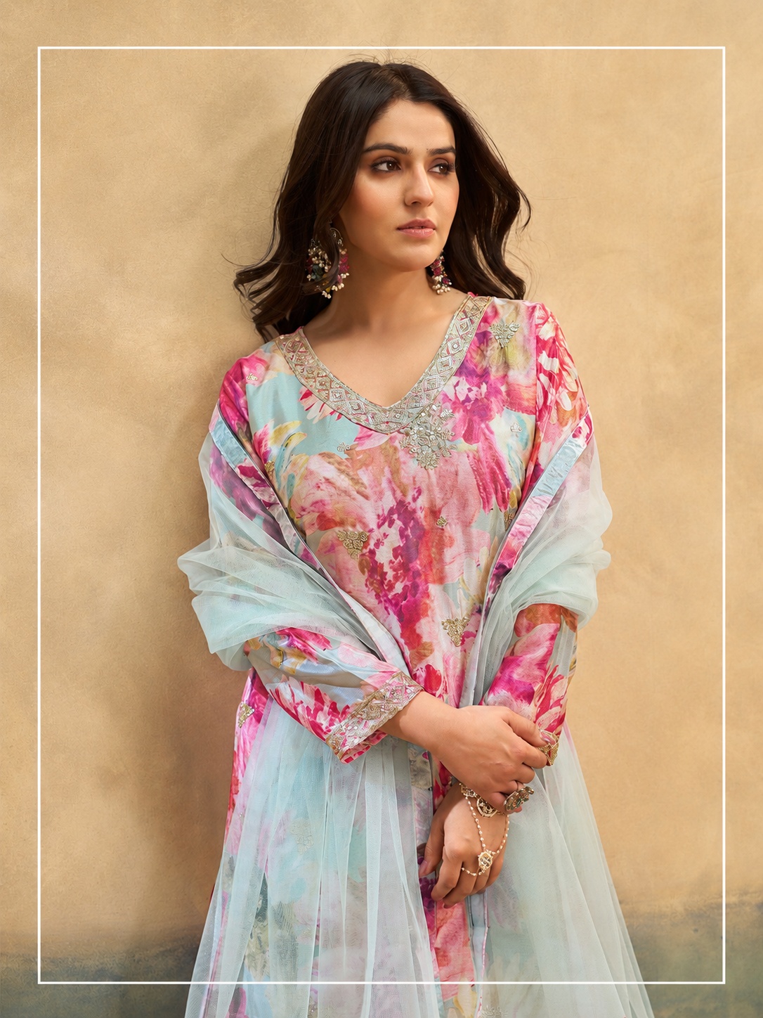 Floral Print Kurta Palazzo Set for Women with Dupatta