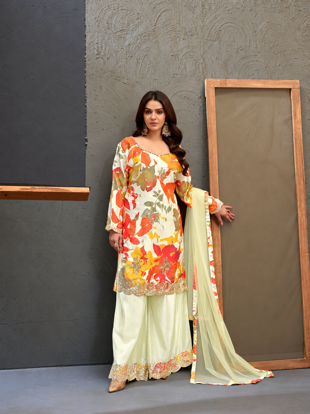 Designer Kurta Palazzo Set for Women with Embroidered Dupatta