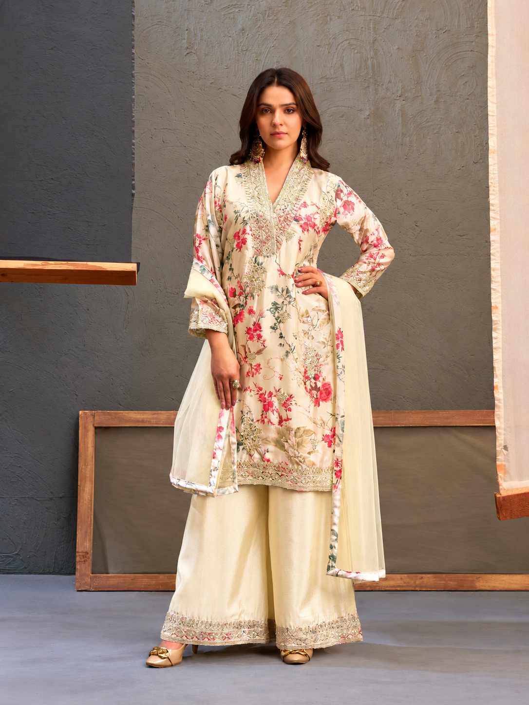 Festive Straight Kurta Palazzo Set for Women