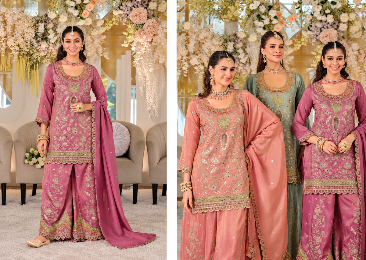 Heavy Crepe & Heavy Embroidery Readymade Plazo Suit Set with Dupatta