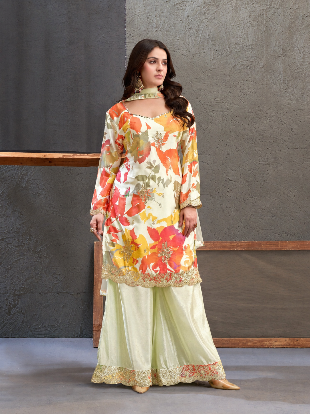 Designer Kurta Palazzo Set for Women with Embroidered Dupatta
