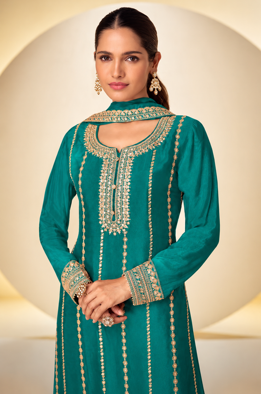 Premium Chinon Embroidered Salwar Kameez Plazo Suit
