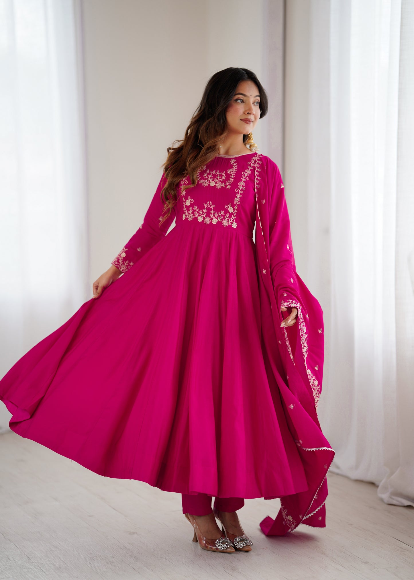 Dark Pink Roman Chanderi Silk Salwar Suit Party Wear for Women