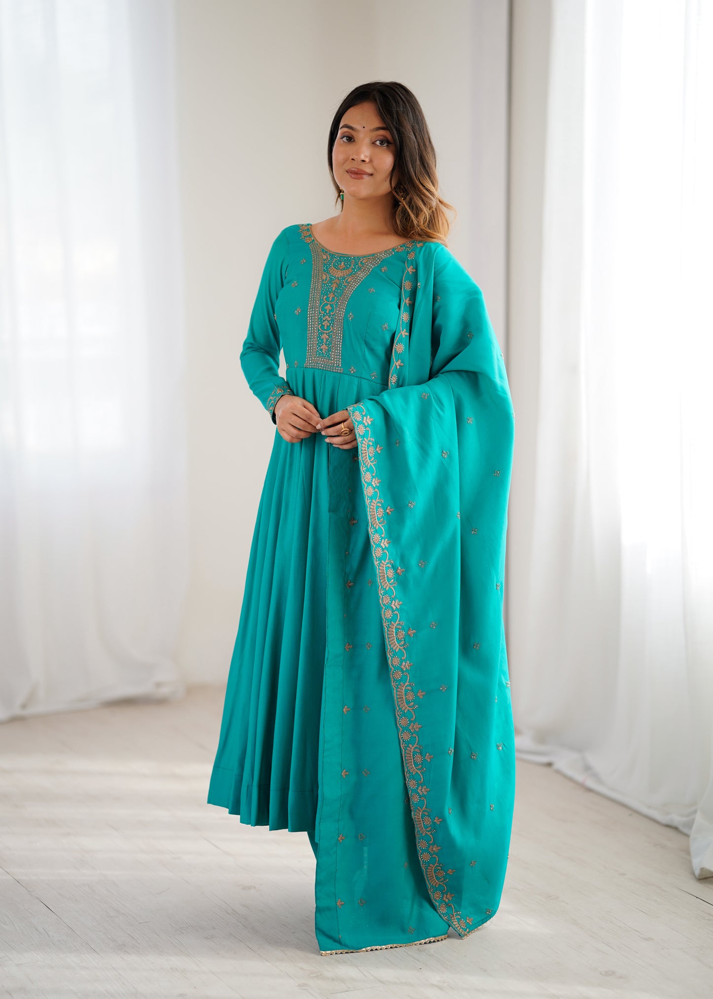Rama Pure Roman Chanderi Silk Anarkali Suit for Women