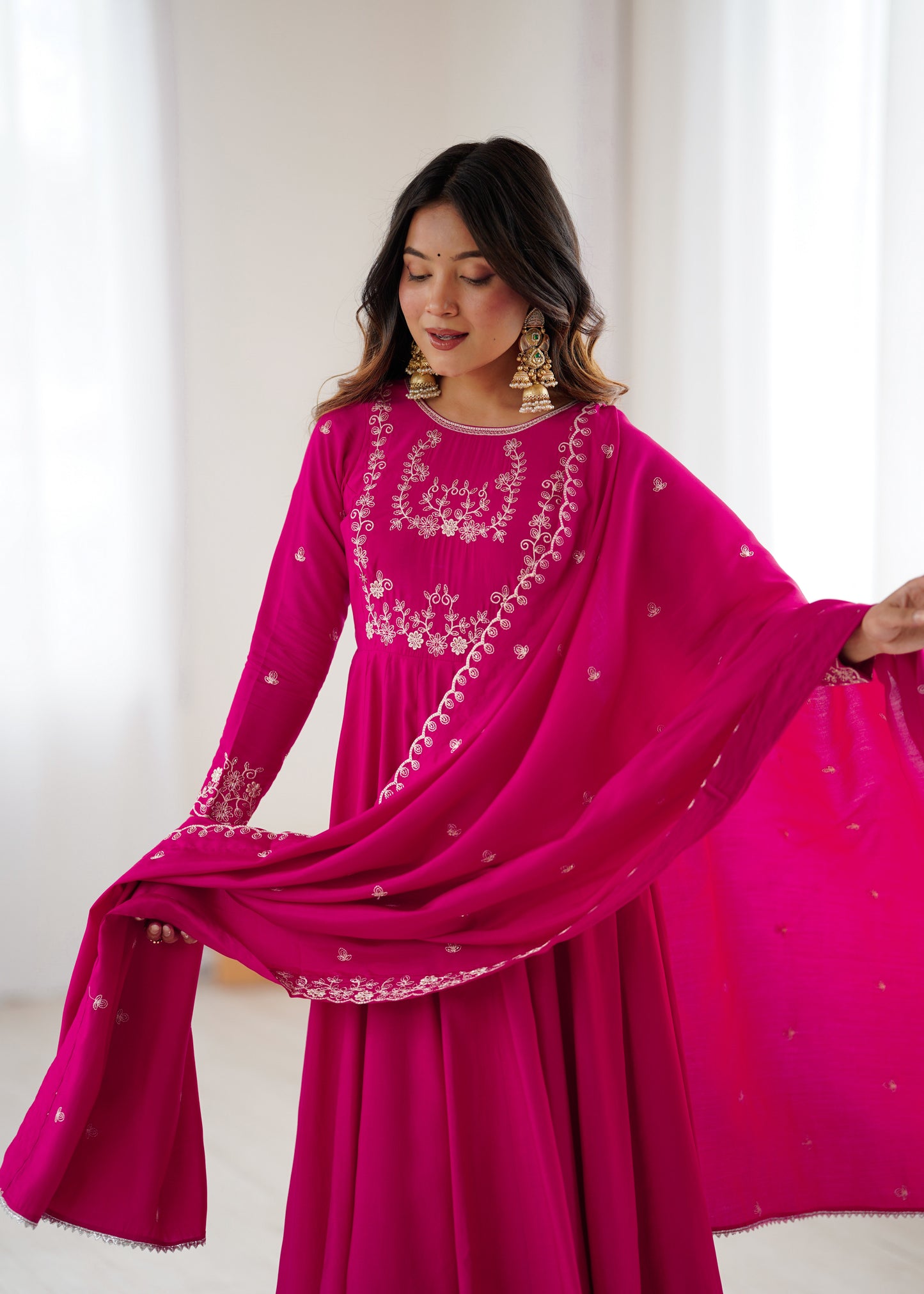 Dark Pink Roman Chanderi Silk Salwar Suit Party Wear for Women
