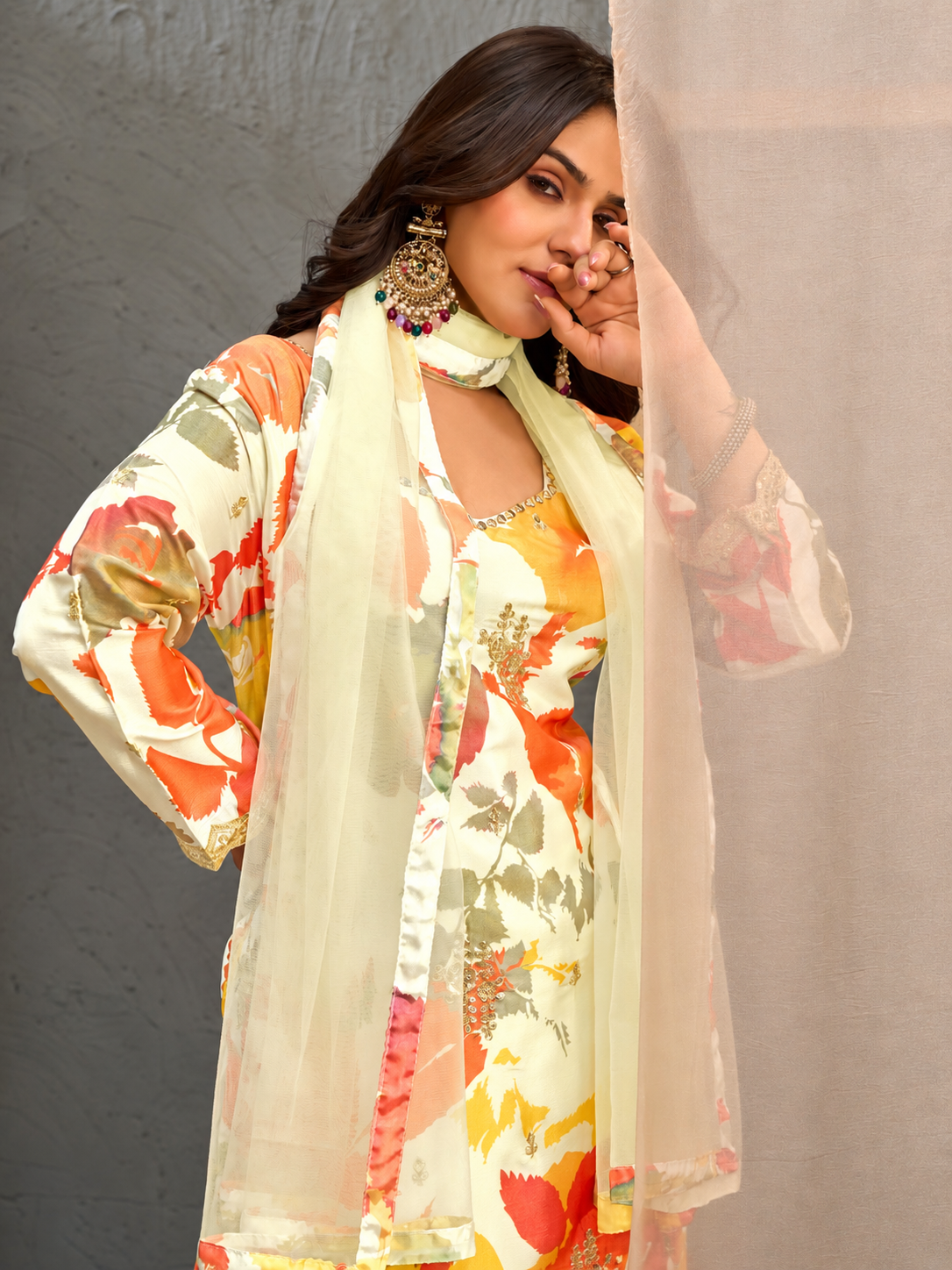 Designer Kurta Palazzo Set for Women with Embroidered Dupatta