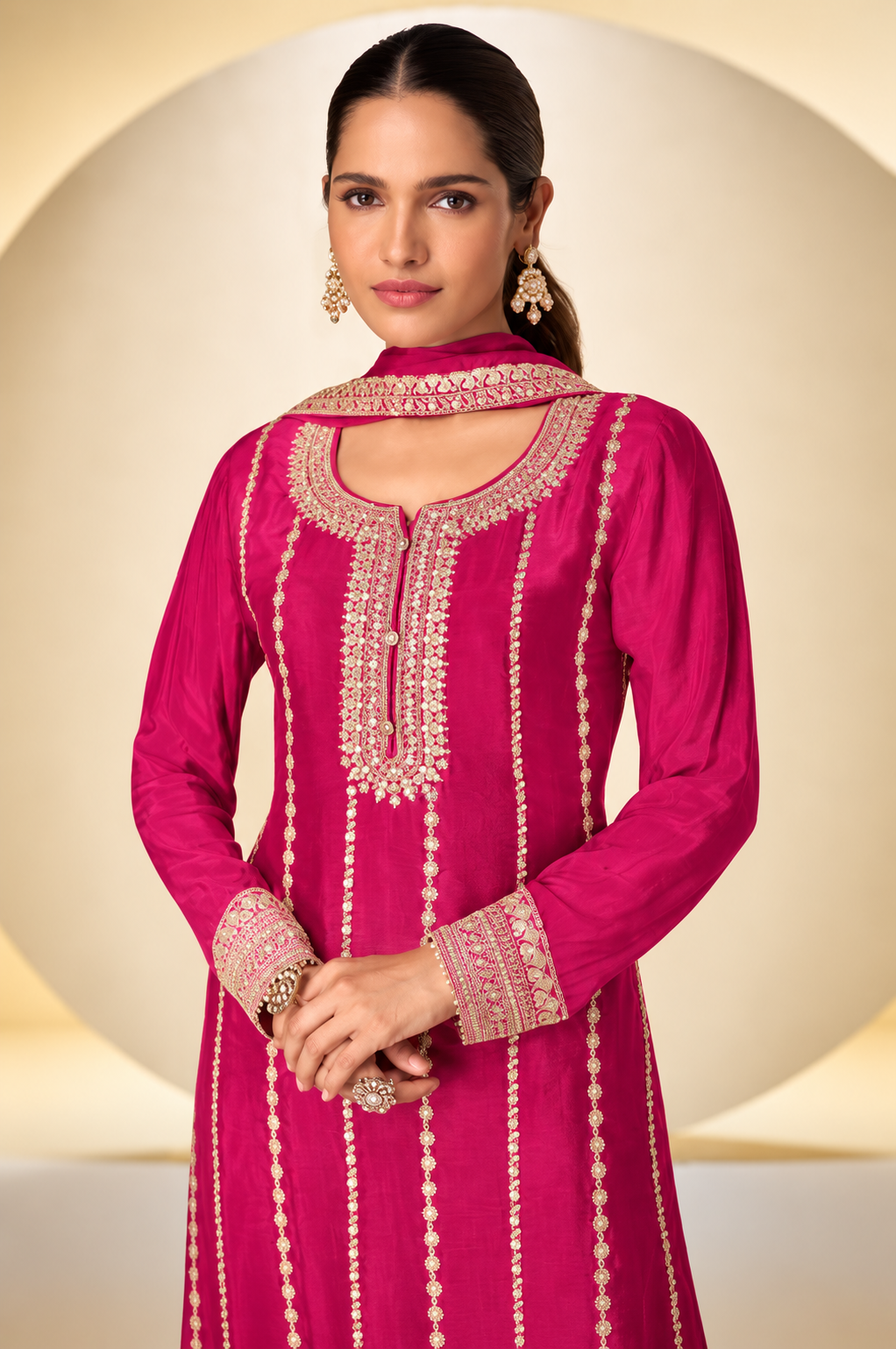 Premium Chinon Embroidered Salwar Kameez Plazo Suit