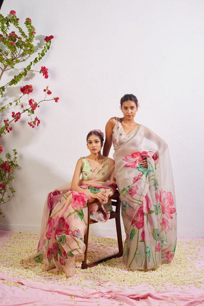 Floral Organza Ready to Wear Saree with Scalloped Border