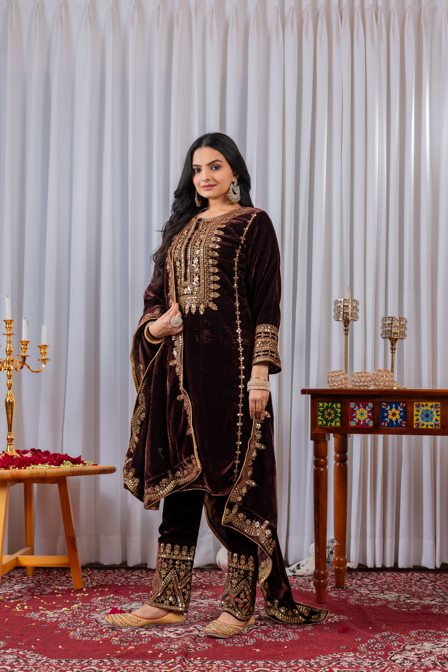 Velvet Salwar Suit Party Wear with Embroidery & Cutwork Dupatta