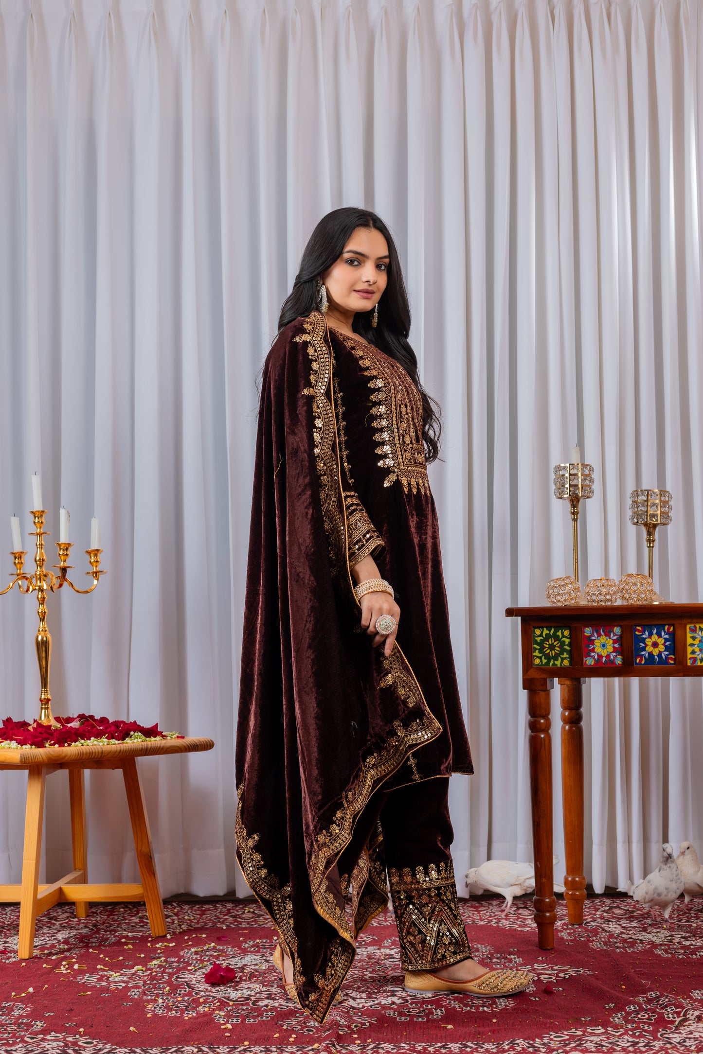 Velvet Salwar Suit Party Wear with Embroidery & Cutwork Dupatta