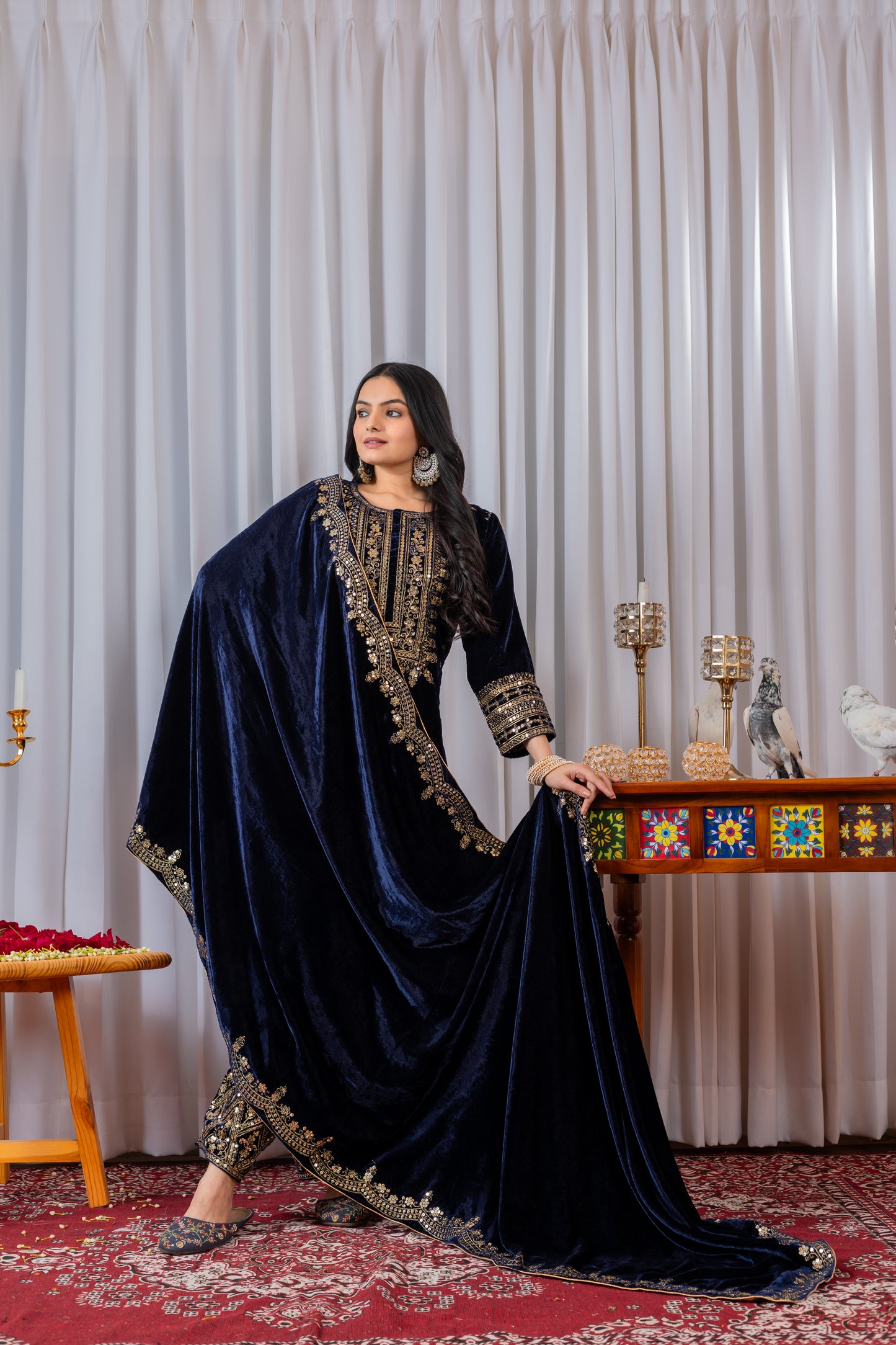 Velvet Salwar Suit Party Wear with Embroidery & Cutwork Dupatta