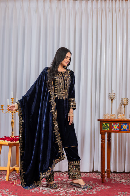 Velvet Salwar Suit Party Wear with Embroidery & Cutwork Dupatta