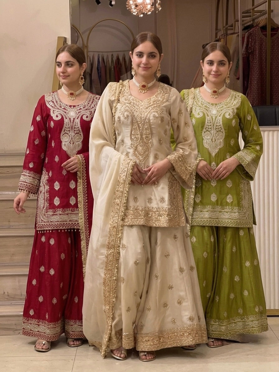 Heavy Embroidery Work Chinon Salwar Kameez with Dupatta