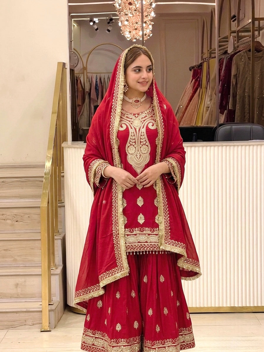 Heavy Embroidery Work Chinon Salwar Kameez with Dupatta