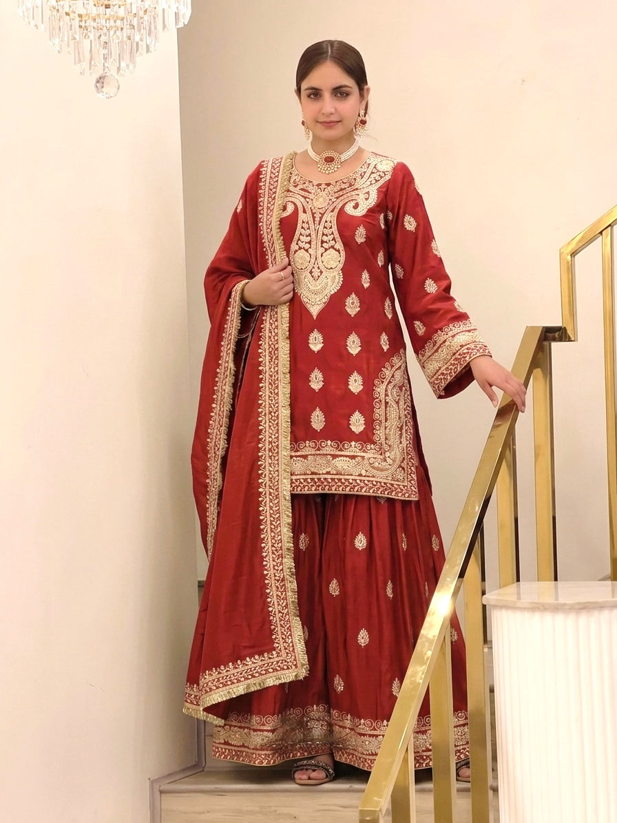 Heavy Embroidery Work Chinon Salwar Kameez with Dupatta