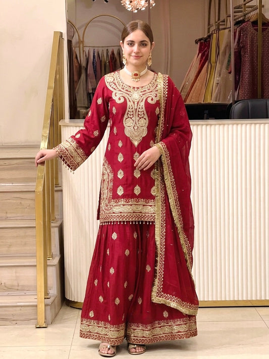 Heavy Embroidery Work Chinon Salwar Kameez with Dupatta