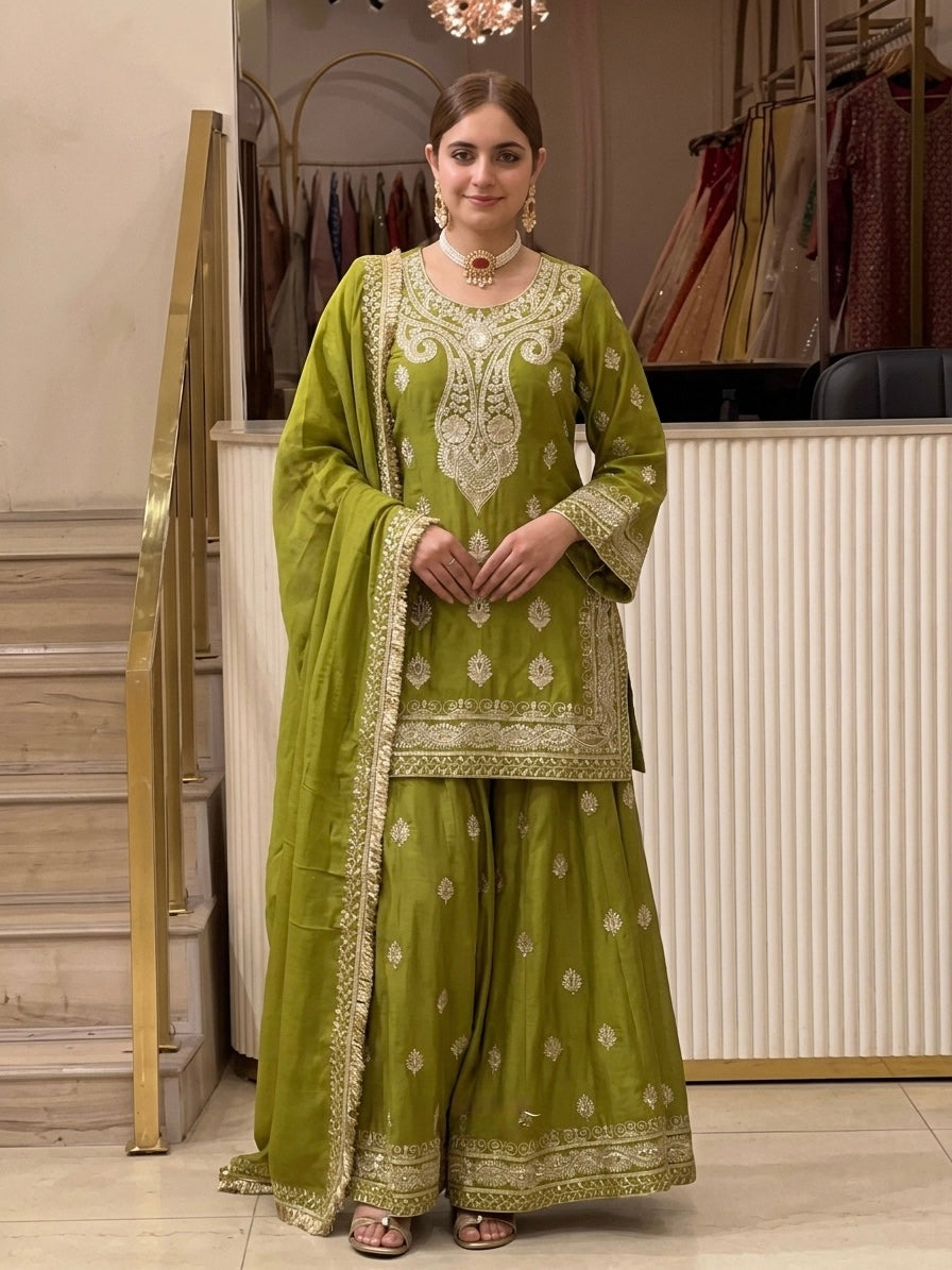 Heavy Embroidery Work Chinon Salwar Kameez with Dupatta
