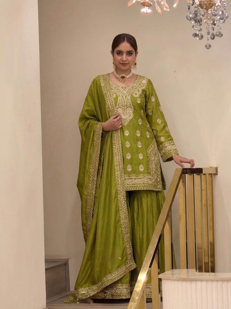 Heavy Embroidery Work Chinon Salwar Kameez with Dupatta