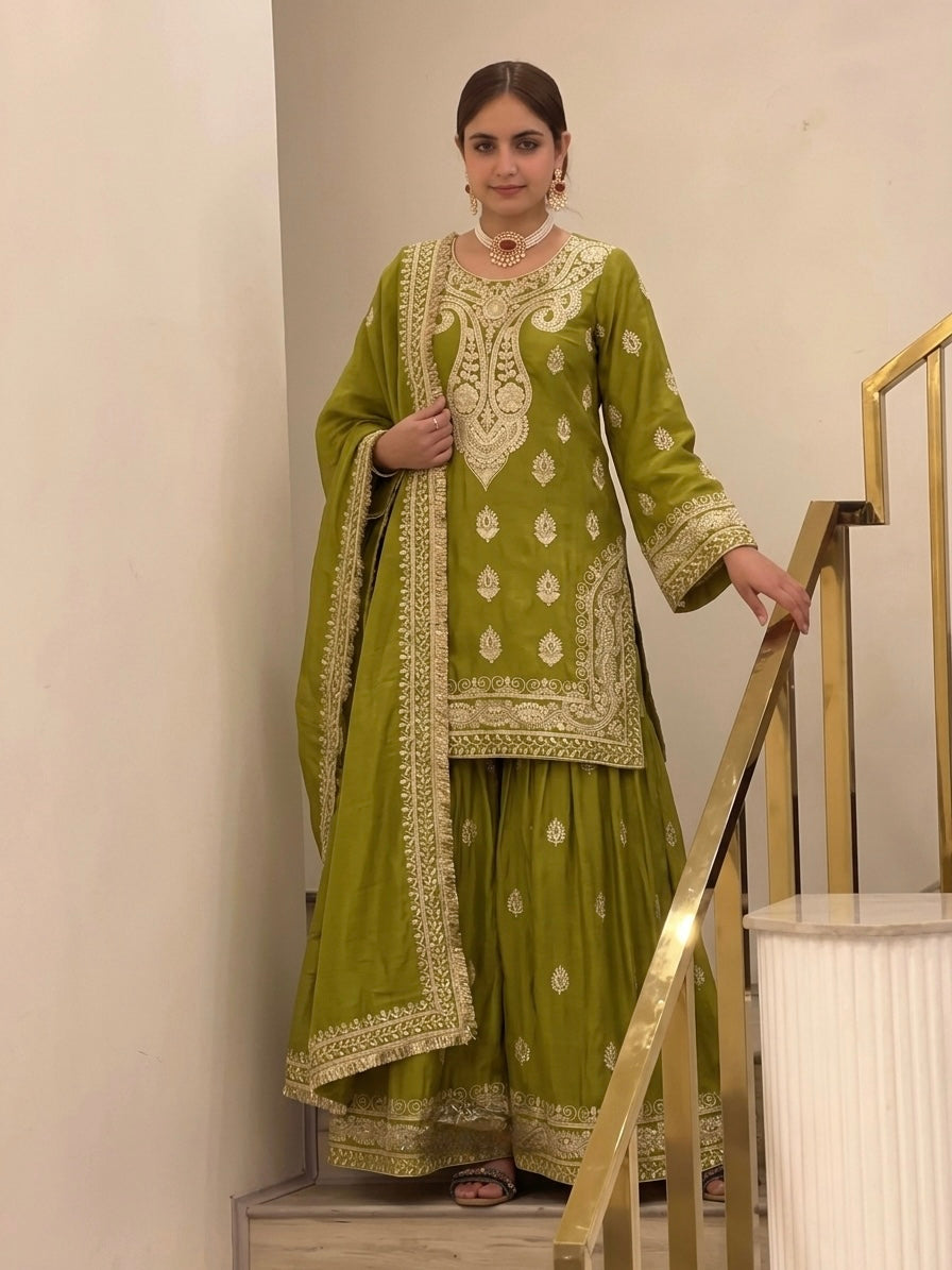 Heavy Embroidery Work Chinon Salwar Kameez with Dupatta