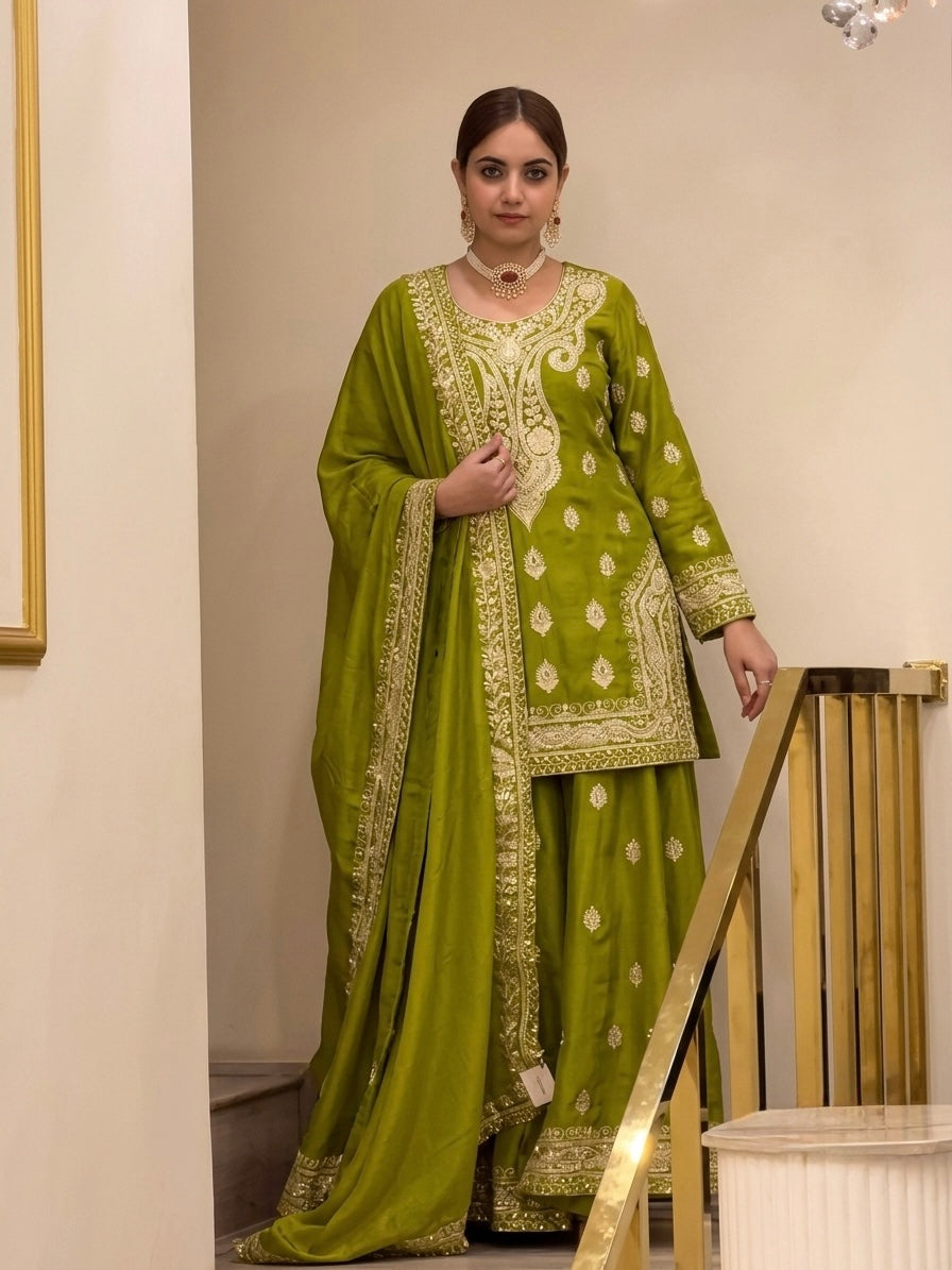 Heavy Embroidery Work Chinon Salwar Kameez with Dupatta
