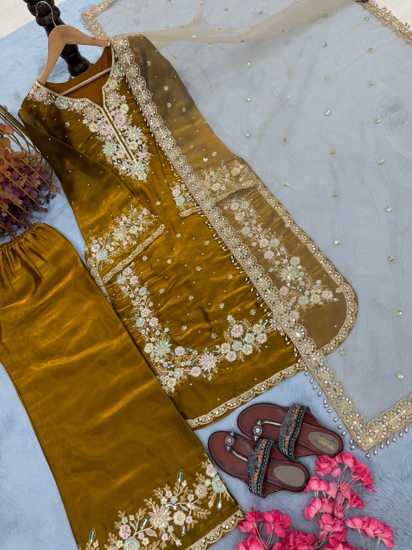 Party Wear Pakistani Suit Set in Jimmy Choo Silk with Plazzo