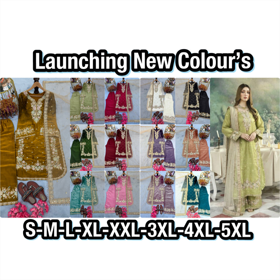 Party Wear Pakistani Suit Set in Jimmy Choo Silk with Plazzo