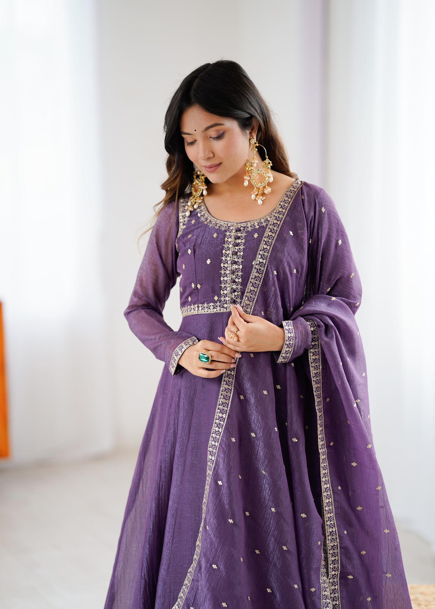 Purple Silk Anarkali Suit - Party Wear Salwar Kameez