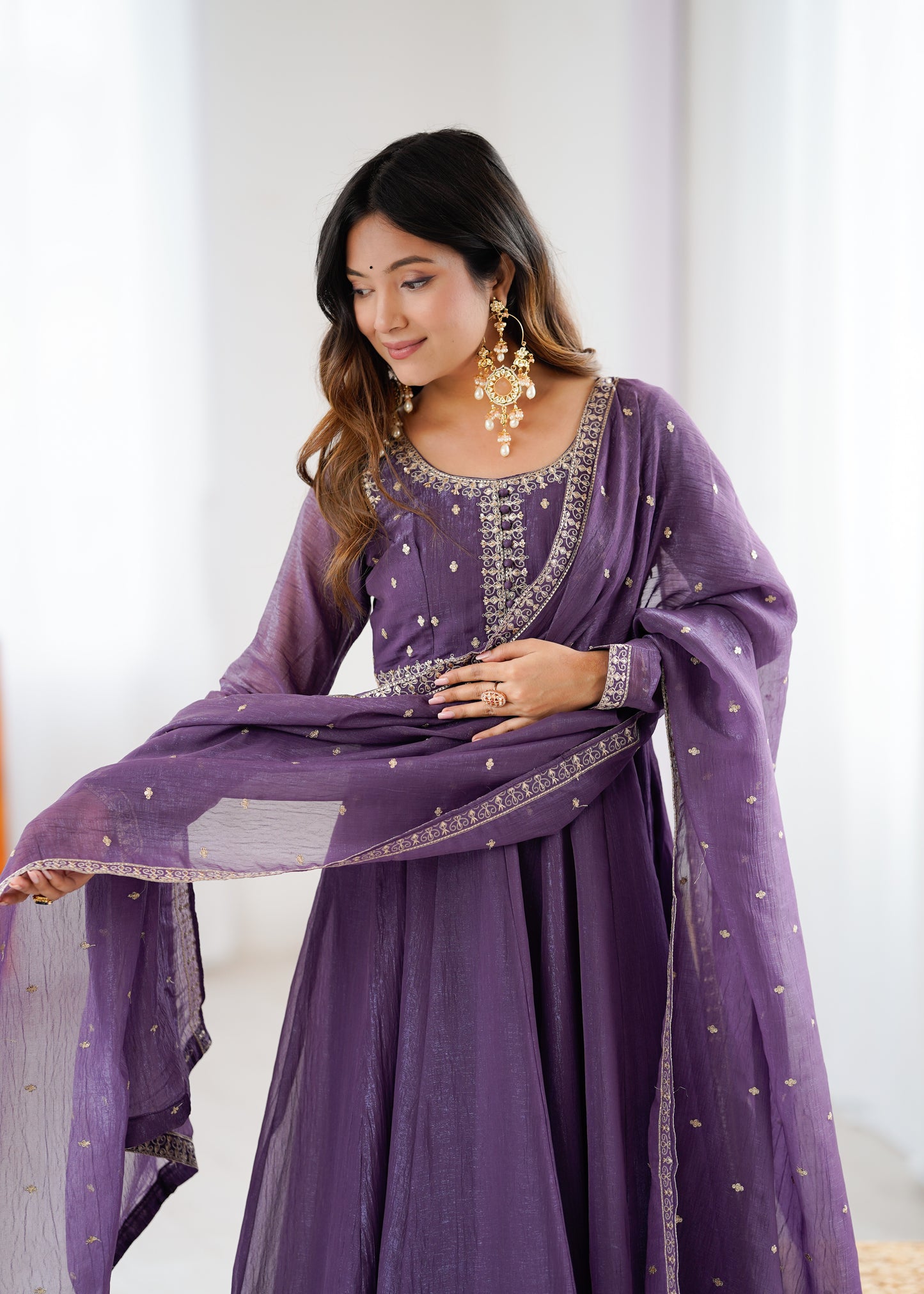 Purple Silk Anarkali Suit - Party Wear Salwar Kameez