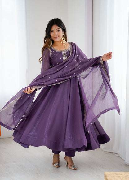 Purple Silk Anarkali Suit - Party Wear Salwar Kameez