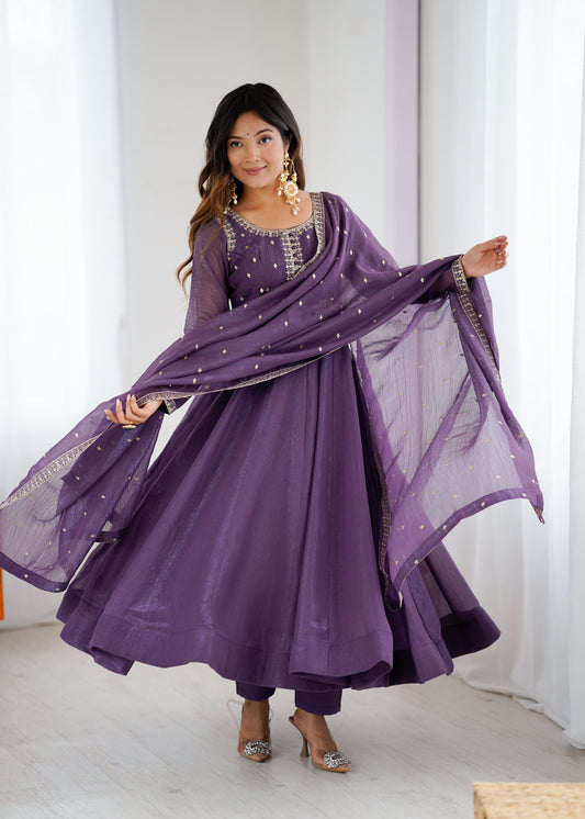 Purple Silk Anarkali Suit - Party Wear Salwar Kameez