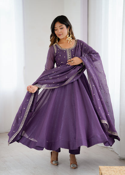 Purple Silk Anarkali Suit - Party Wear Salwar Kameez