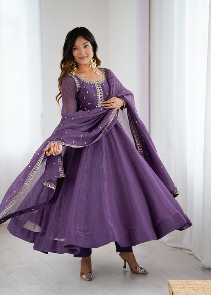 Purple Silk Anarkali Suit - Party Wear Salwar Kameez